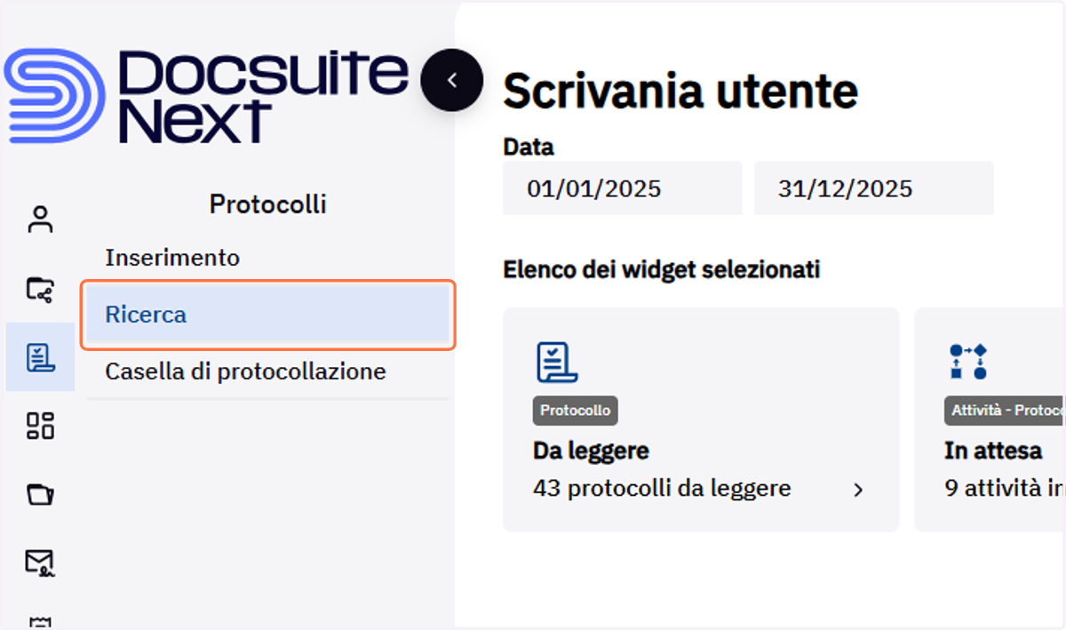 Voce Ricerca del modulo Protocollo