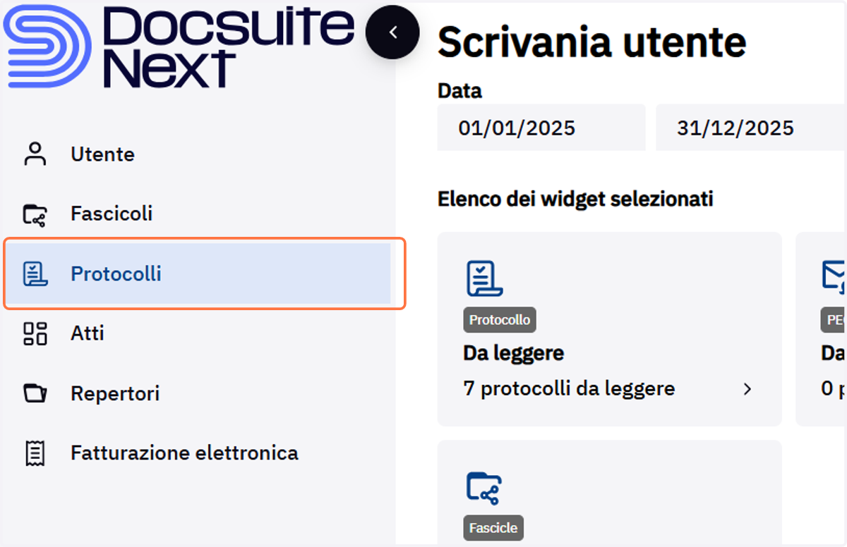 Voce di menu Protocolli