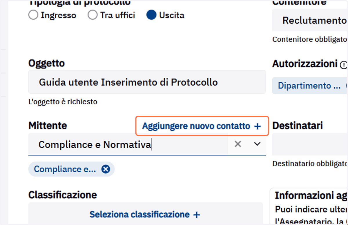 Comando Aggiungere nuovo contatto