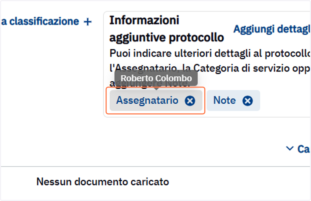 Assegnatario riportato nella maschera