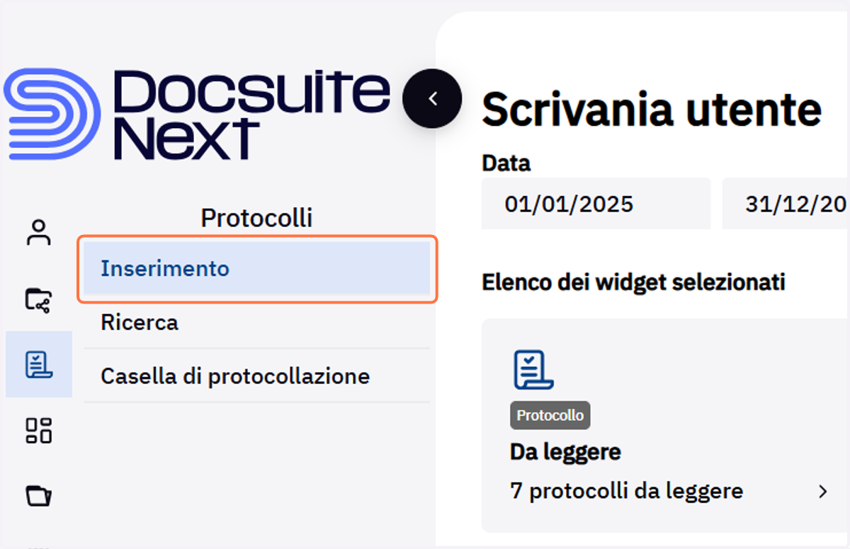 Voce Inserimento del modulo Protocollo