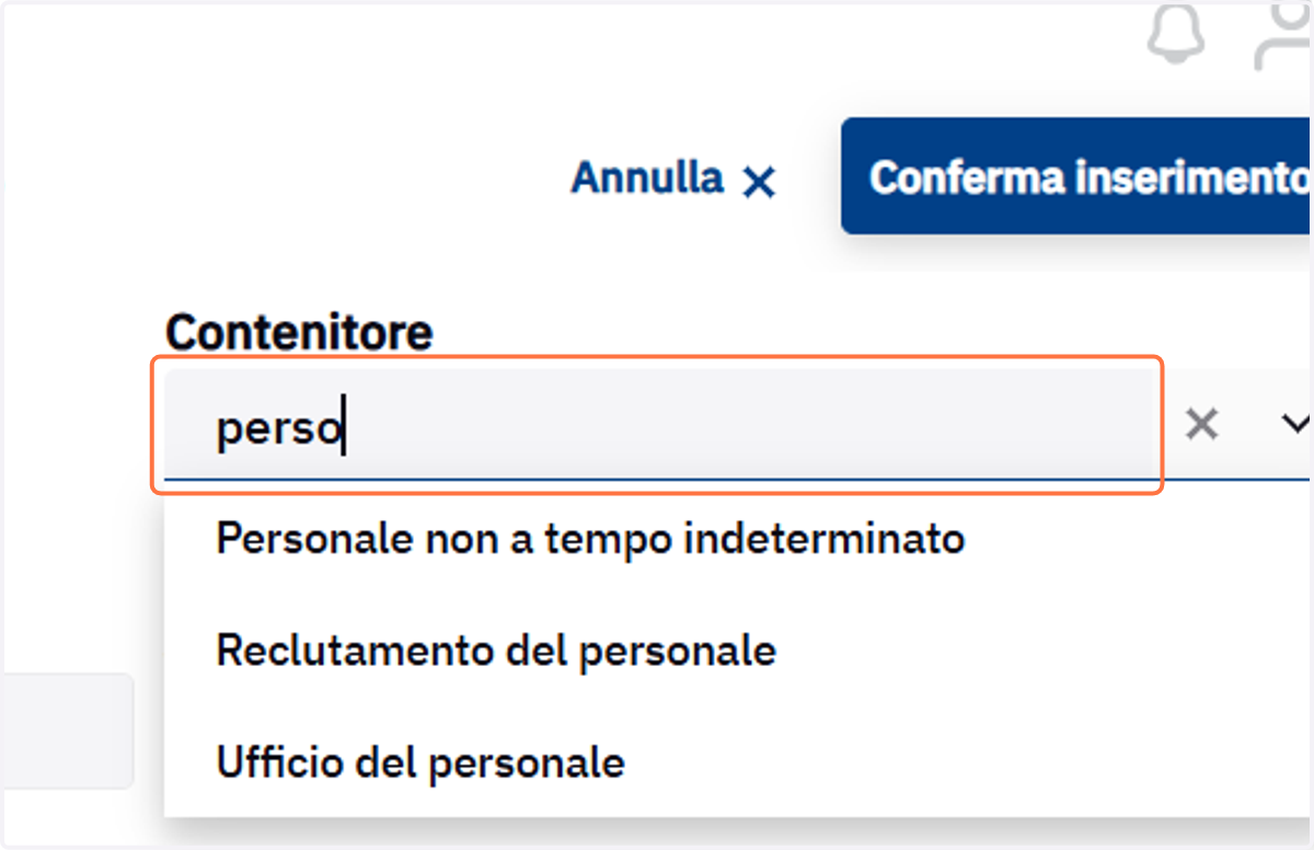 Campo di ricerca del contenitore