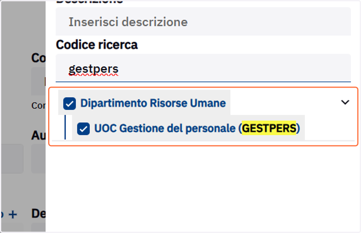 Selezione degli uffici da autorizzare