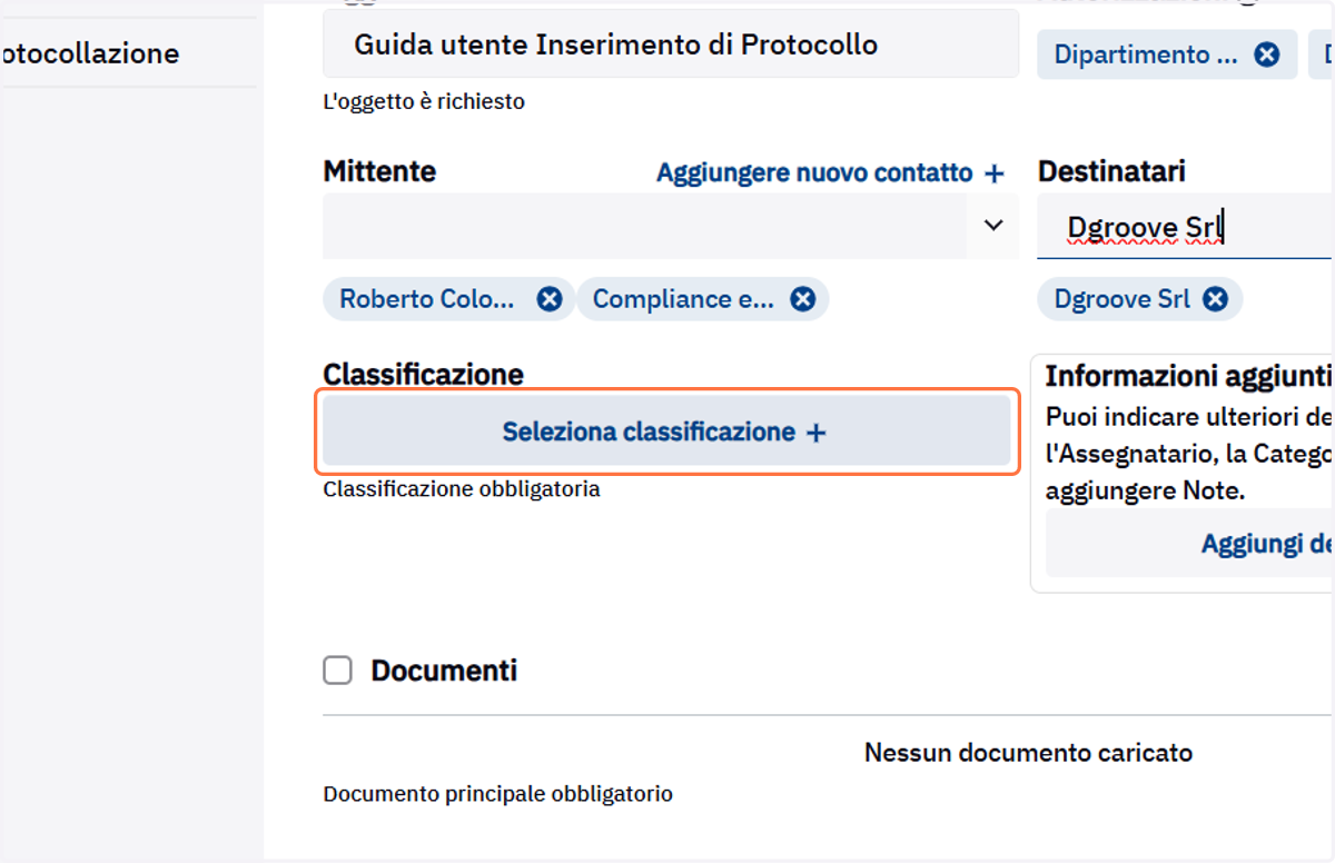 Comando Seleziona classificazione