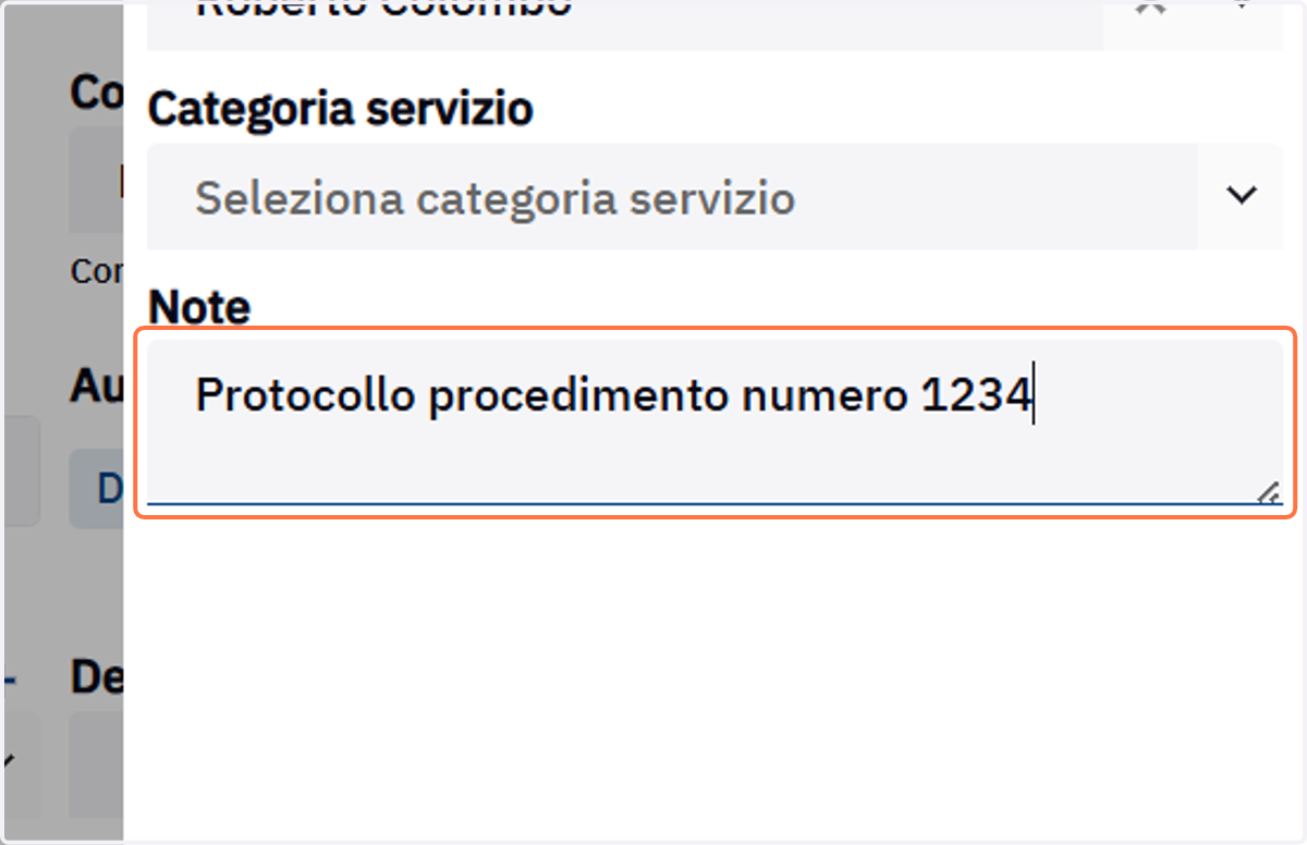 Campo Note delle informazioni aggiuntive