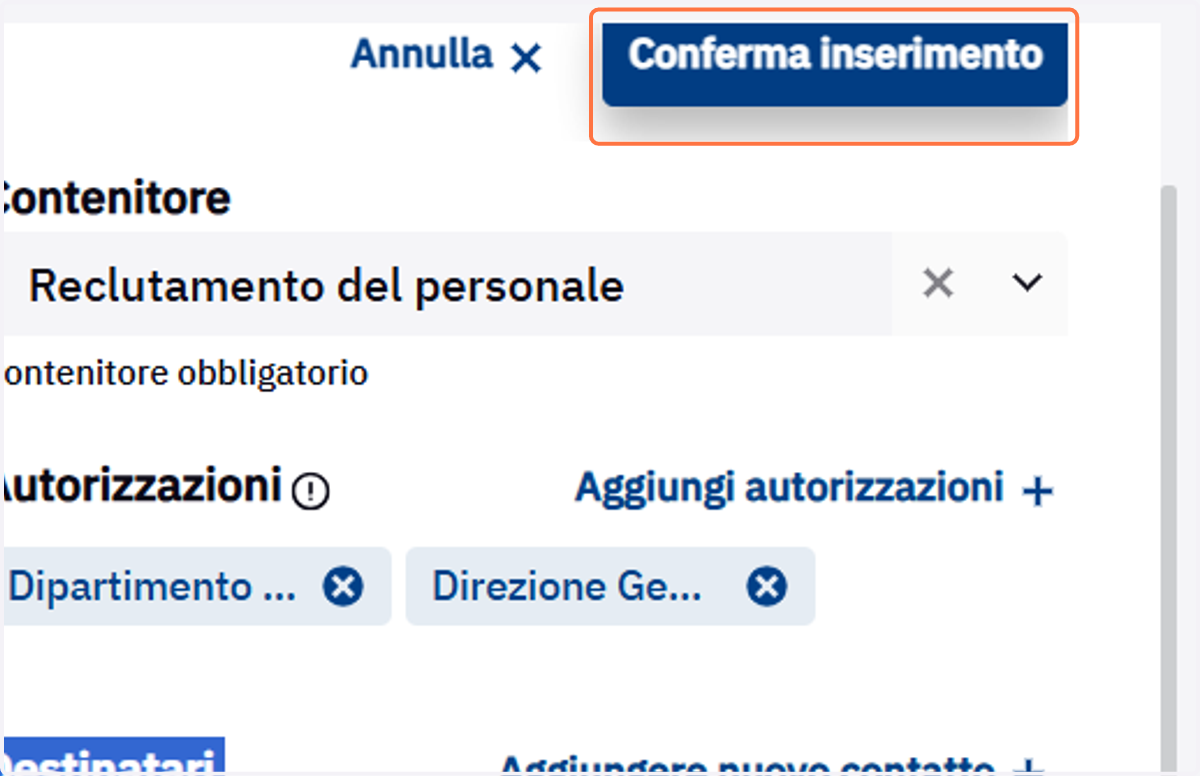 Pulsante Conferma inserimento