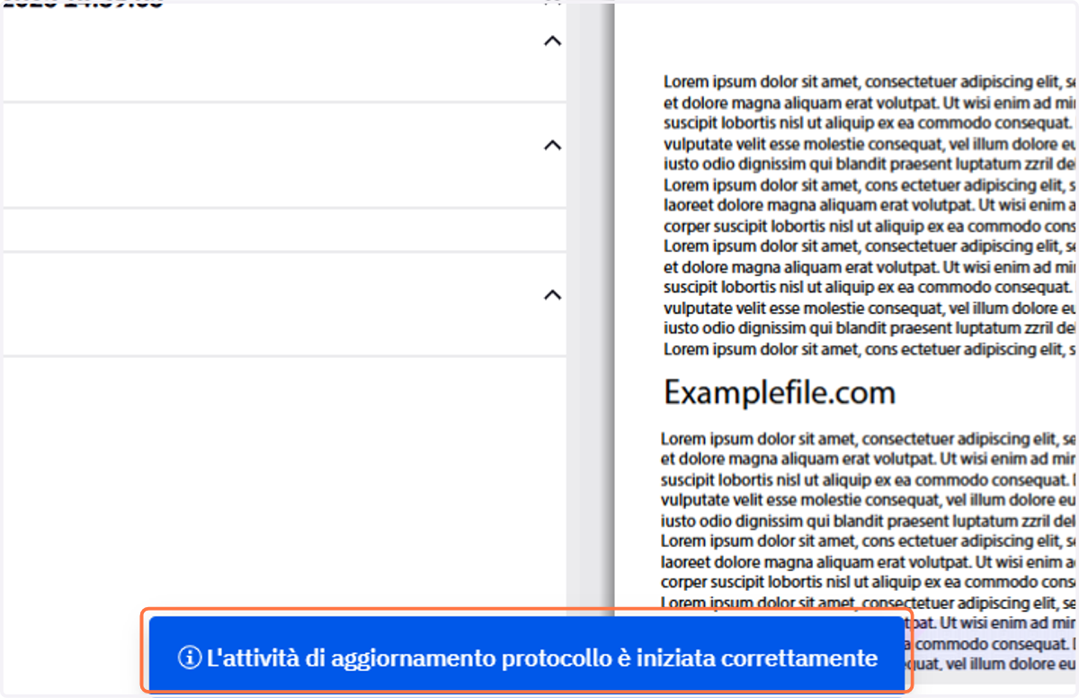 Messaggio di avvio dell'attività di aggiornamento