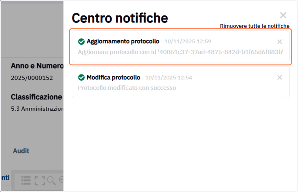 Esito dell'aggiornamento nel Centro notifiche