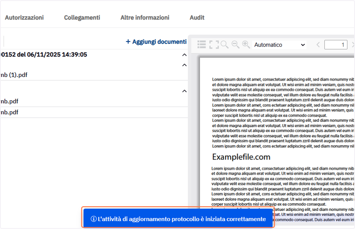 Messaggio di avvio dell'attività di rimozione