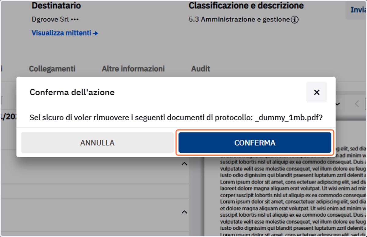 Conferma della rimozione
