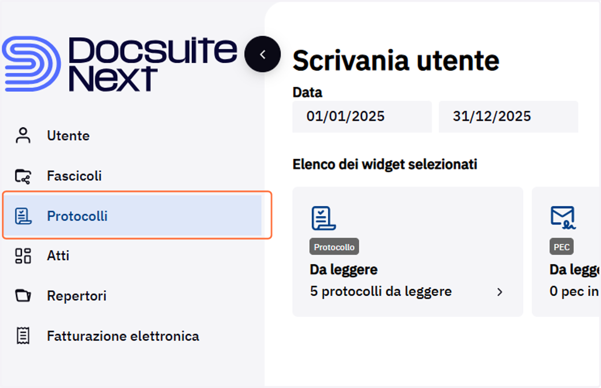 Voce di menu Protocolli