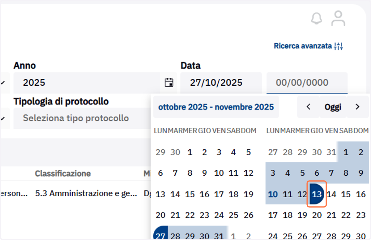 Selezione della data finale