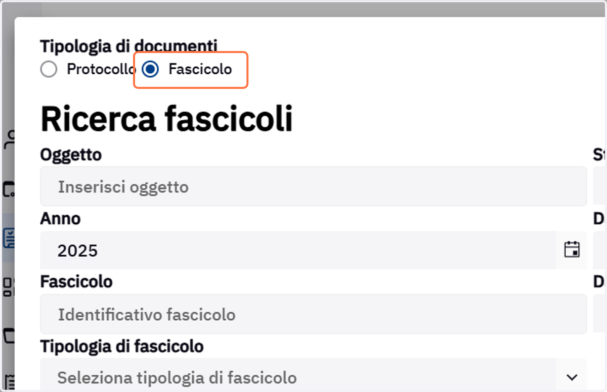 Scelta della tipologia Fascicolo