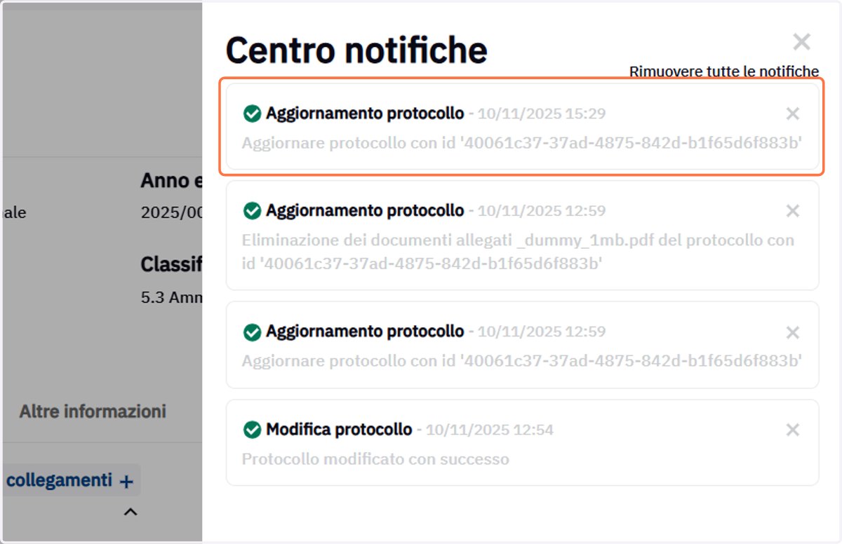 Esito dell attivita nel Centro Notifiche