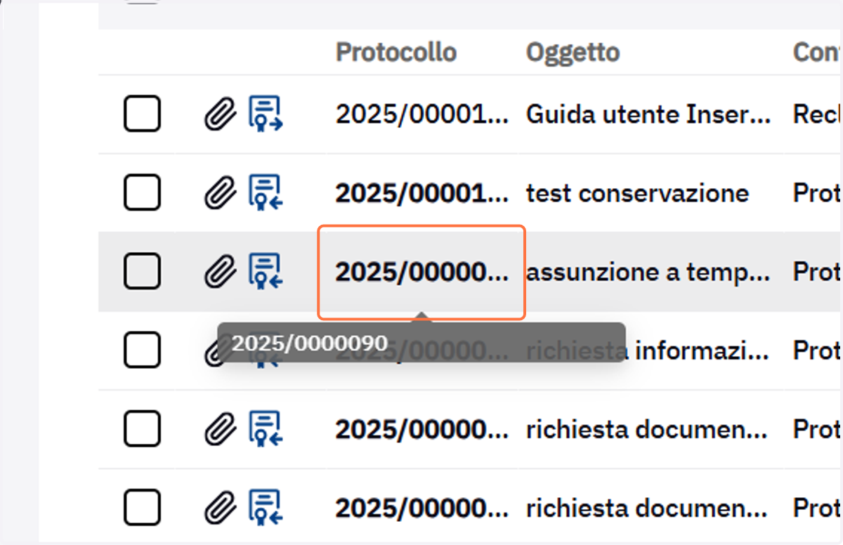 Numero di protocollo nell elenco dei risultati