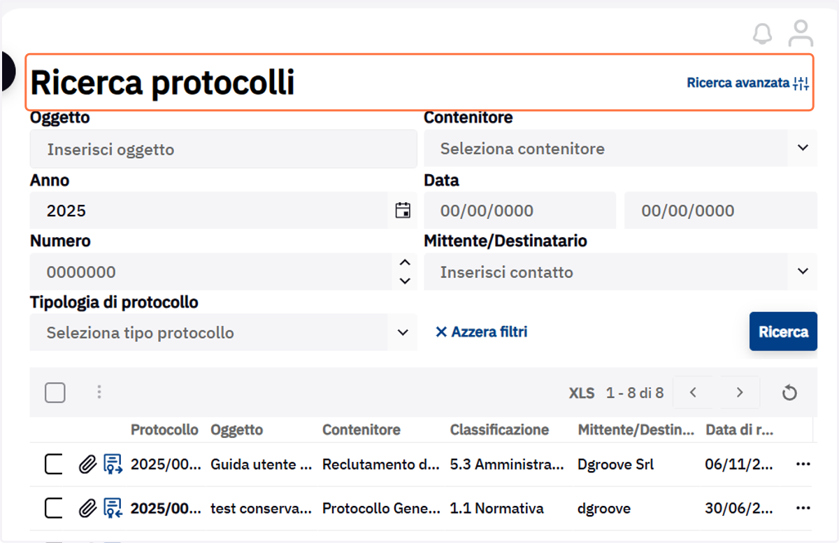 Comando Ricerca protocolli