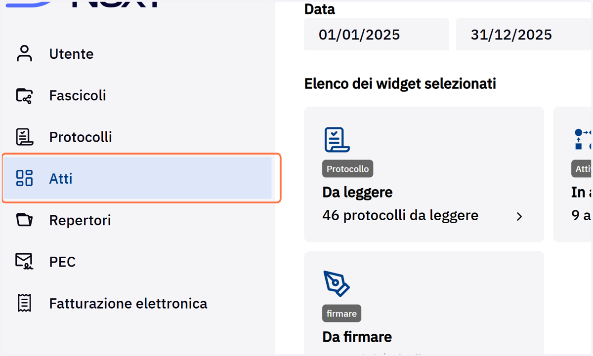 Voce di menu Atti