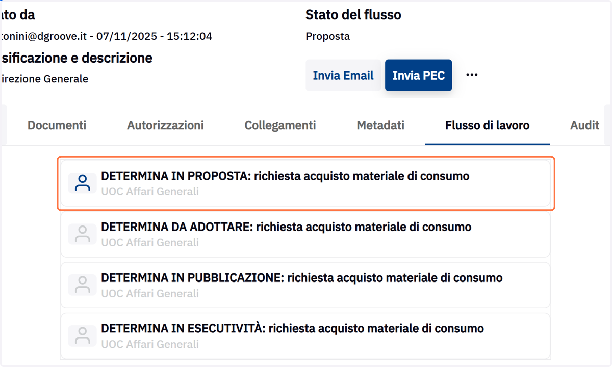 Step DETERMINA IN PROPOSTA