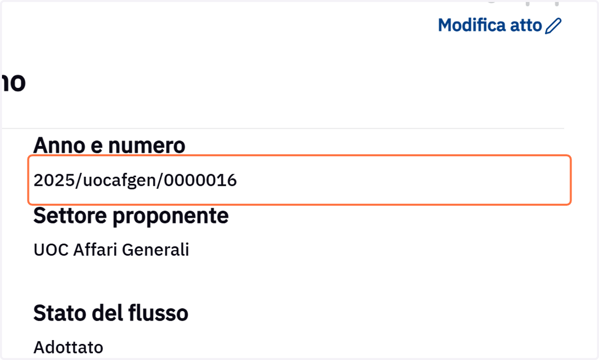 Numerazione assegnata alla determina